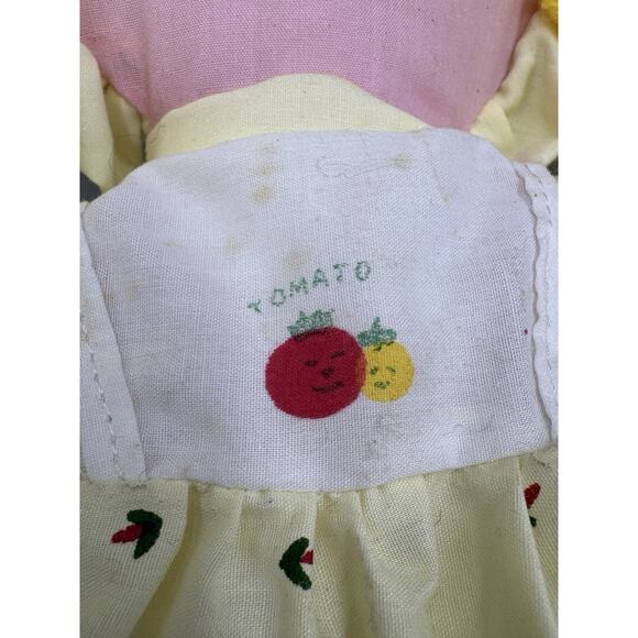 Yellow Haired Rag Cloth Doll In Dress & Bonnet Tomato On Dress 12” READ DETAILS - Picture 5 of 8